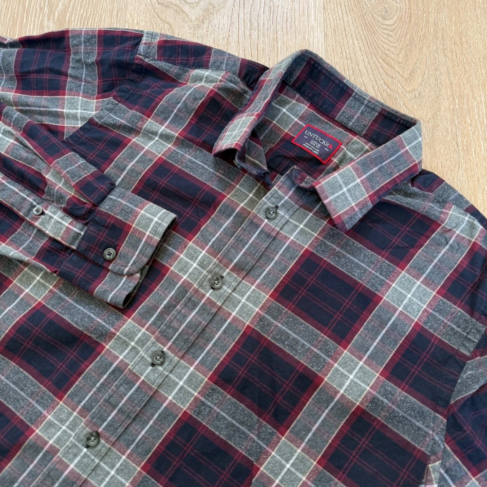 UNTUCKit Slim Fit Plaid Flannel Shirt Mens Large Navy Red Grey Button‎ Down